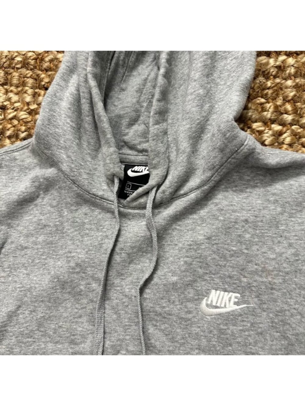 Nike Classic Swoosh Fleece Hoodie Pullover Sweatshirt Gray Mens Large